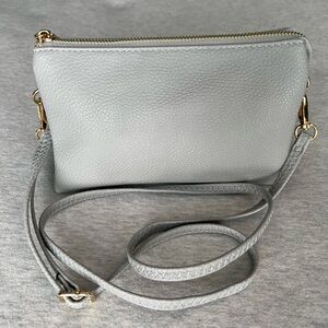 Elegant Gray Faux Leather Crossbody Bag
